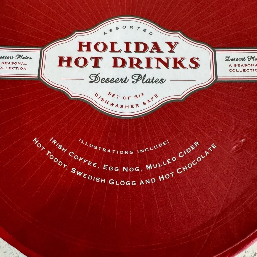 🎄 Williams-Sonoma Holiday “Hot Drinks” Dessert Plates – Set of 6 | EUC 🎄